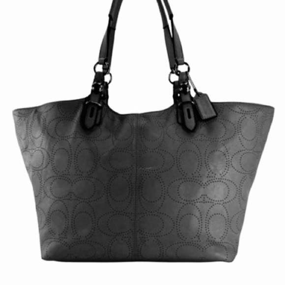 COACH Carly Leather Signature Perforated Exterior
Tote Bag Handbag, black - Picture 2 of 11
